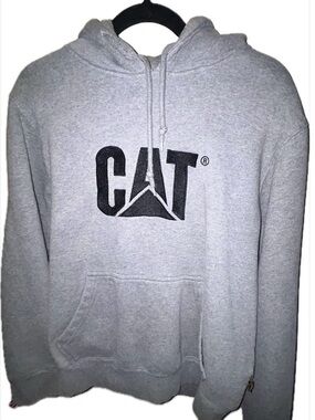Caterpillar Gray Hooded Sweatshirt with Black CAT Logo